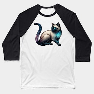 Siamese Cat With Galaxy Full of Stars Baseball T-Shirt